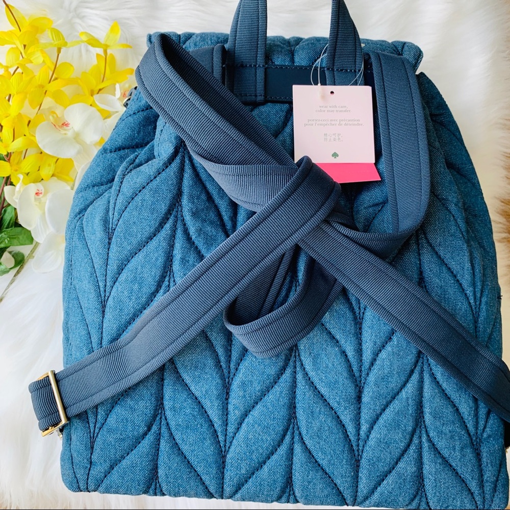 KATE SPADE ELLIE LARGE FLAP BACKPACK DENIM QUILTED - Picture 7 of 8